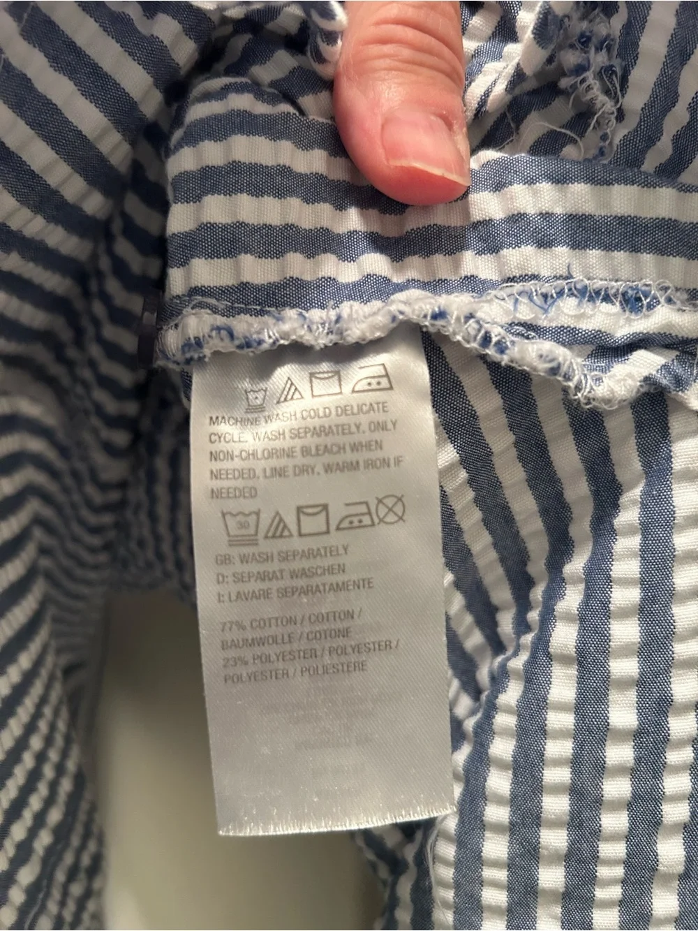 Joan Rivers 1X seersucker blue and white striped cotton poly 3/4 sleeves